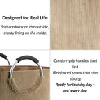 Panier à linge en velours côtelé 55L Sable Beige Evideco Articles pour la maison