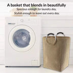 Panier à linge en velours côtelé 55L Sable Beige Evideco Articles pour la maison