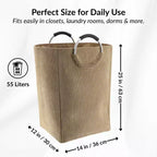 Panier à linge en velours côtelé 55L Sable Beige Evideco Articles pour la maison