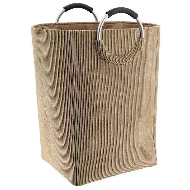 Panier à linge en velours côtelé 55L Sable Beige Evideco Articles pour la maison