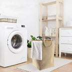 Panier à linge en velours côtelé 55L Sable Beige Evideco Articles pour la maison