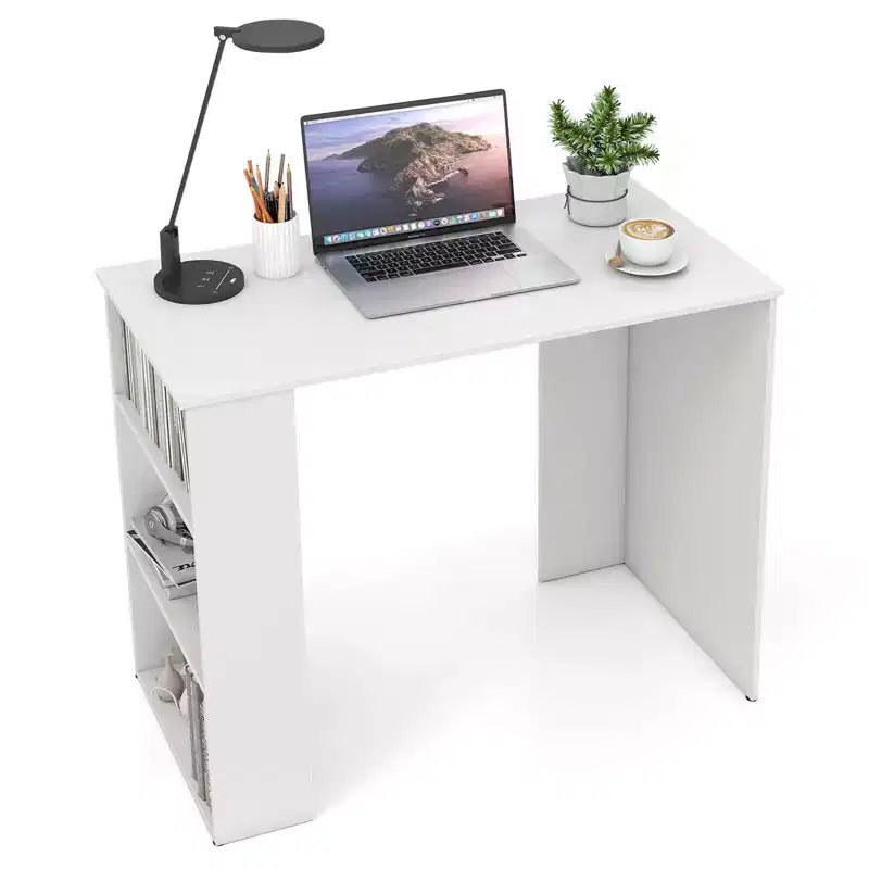 Costway 35.5 Compact PC Laptop Desk Modern Style Office Study Desk with Side Storage Shelf White/Black/Gray/Brown