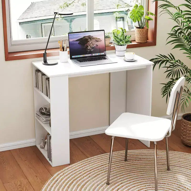 Costway 35,5" Bureau Compact pour PC Portable Style Moderne avec Étagère Latérale Blanc/Noir/Gris/Marron