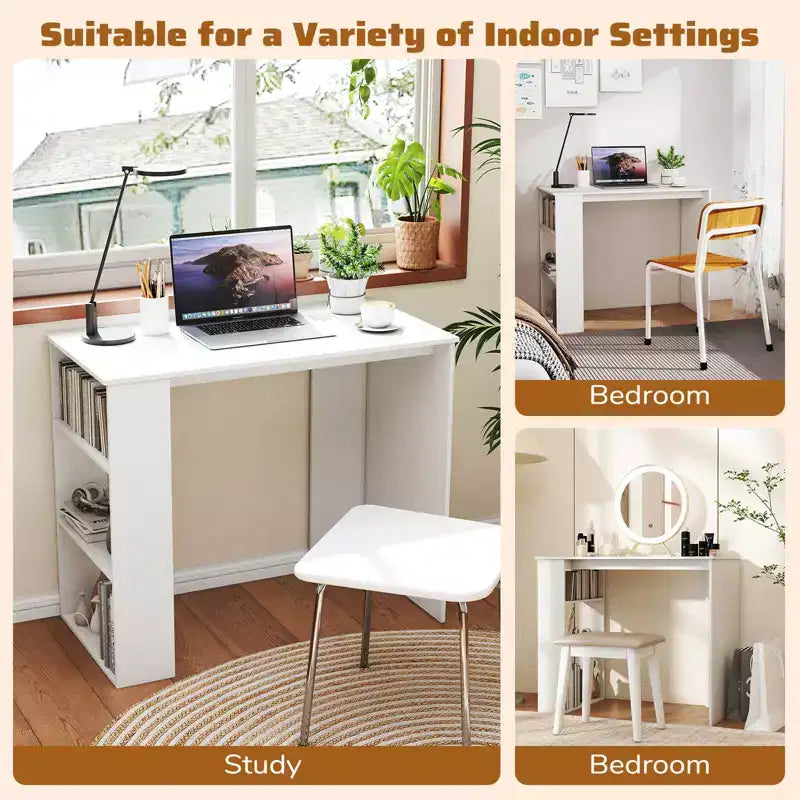 Costway 35,5" Bureau Compact pour PC Portable Style Moderne avec Étagère Latérale Blanc/Noir/Gris/Marron