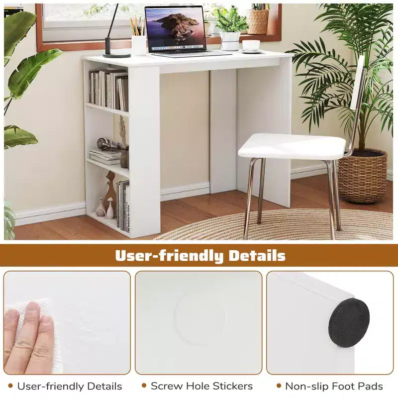 Costway 35,5" Bureau Compact pour PC Portable Style Moderne avec Étagère Latérale Blanc/Noir/Gris/Marron