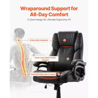 Chaise de Bureau de Direction VEVOR avec Support Lombaire à Bouton, Chaise de Bureau 227 kg, Chaises de Bureau Inclinables en Cuir PU Réglables en Hauteur, Noir