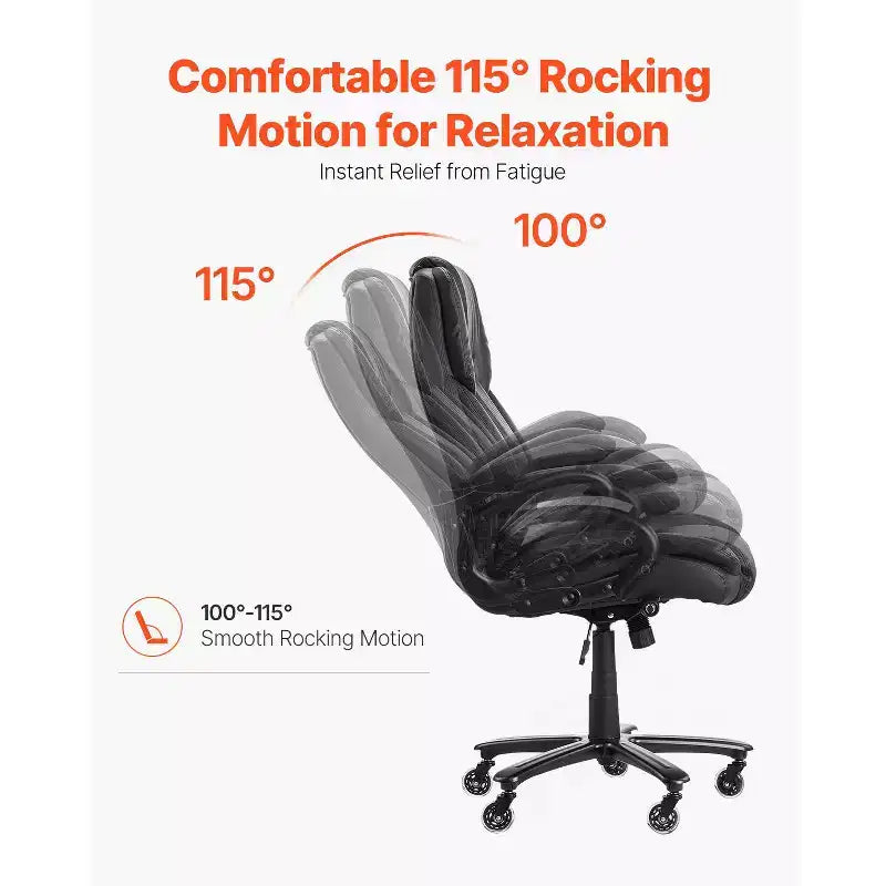 Chaise de Bureau de Direction VEVOR avec Support Lombaire à Bouton, Chaise de Bureau 227 kg, Chaises de Bureau Inclinables en Cuir PU Réglables en Hauteur, Noir