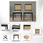 ChaletPosh Lot de 2 chaises de salle à manger en bois noir avec cannage et housse gris clair