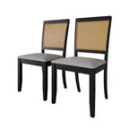 ChaletPosh Lot de 2 chaises de salle à manger en bois noir avec cannage et housse gris clair