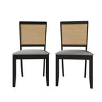 ChaletPosh Lot de 2 chaises de salle à manger en bois noir avec cannage et housse gris clair