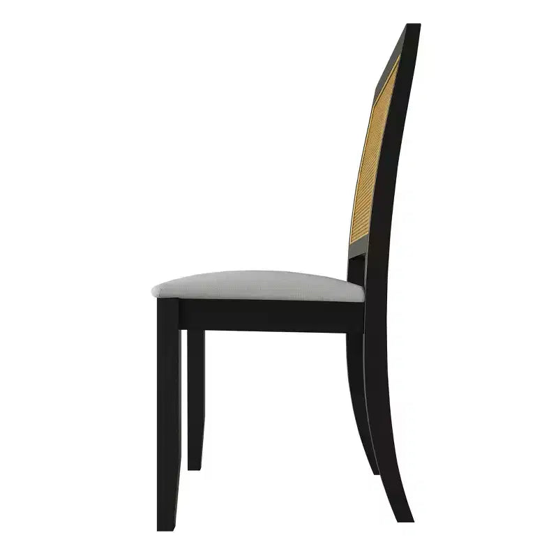 ChaletPosh Lot de 2 chaises de salle à manger en bois noir avec cannage et housse gris clair