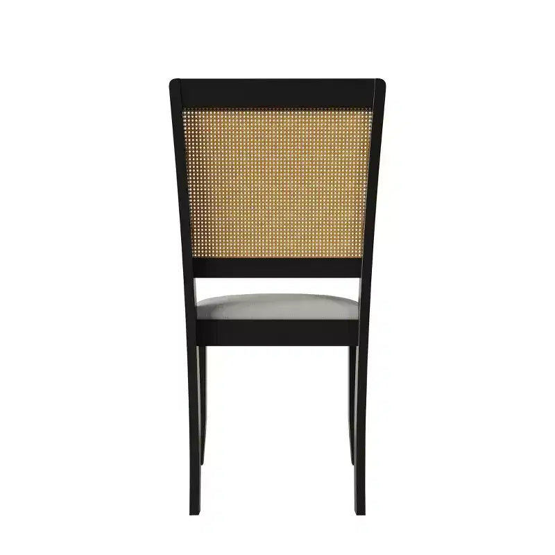 ChaletPosh Lot de 2 chaises de salle à manger en bois noir avec cannage et housse gris clair