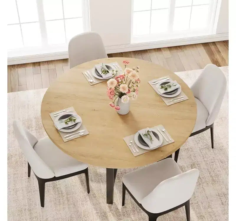 Table à manger ronde de 47'', Table de cuisine ronde industrielle pour 4 à 6 personnes, Meubles de cuisine en bois avec pieds en métal robustes pour petite salle à manger