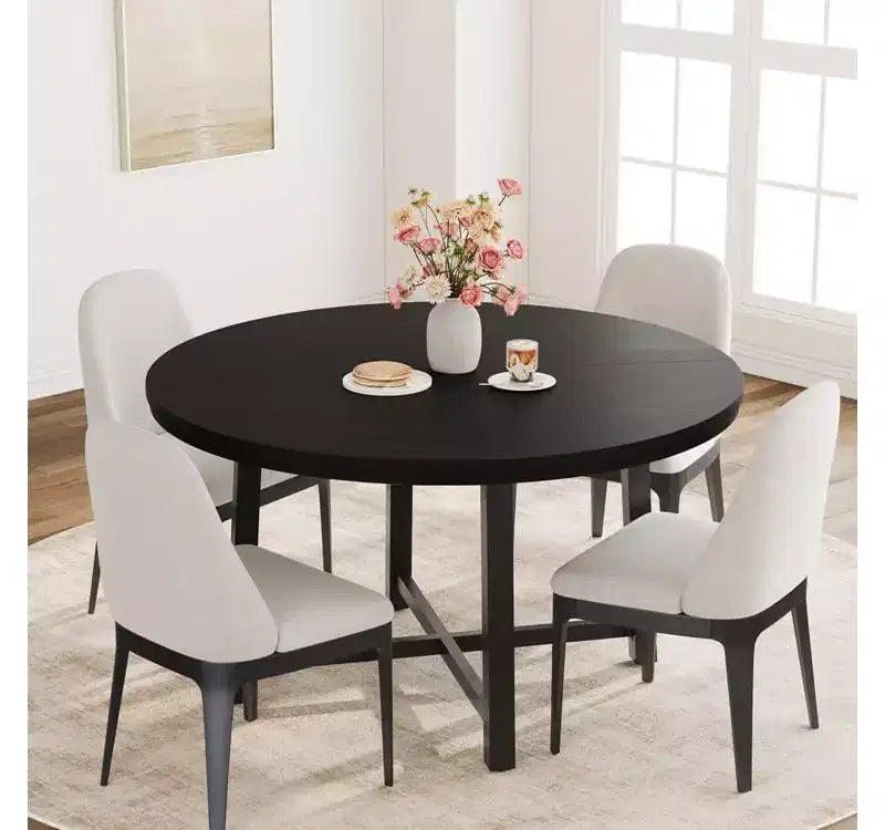 Table à manger ronde de 47'', Table de cuisine ronde industrielle pour 4 à 6 personnes, Meubles de cuisine en bois avec pieds en métal robustes pour petite salle à manger