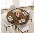 Table à manger ronde de 47'', Table de cuisine ronde industrielle pour 4 à 6 personnes, Meubles de cuisine en bois avec pieds en métal robustes pour petite salle à manger