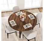Table à manger ronde de 47'', Table de cuisine ronde industrielle pour 4 à 6 personnes, Meubles de cuisine en bois avec pieds en métal robustes pour petite salle à manger