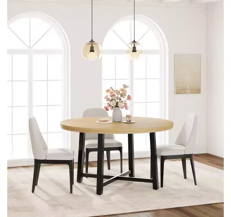 Table à manger ronde de 47'', Table de cuisine ronde industrielle pour 4 à 6 personnes, Meubles de cuisine en bois avec pieds en métal robustes pour petite salle à manger