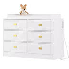 Commode de chambre d'enfant TROPOW avec plateau à langer, commode bébé 6 tiroirs avec kit anti-basculement, plateau étanche et barrières de sécurité, organisateur de rangement en MDF non toxique