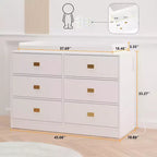 Commode de chambre d'enfant TROPOW avec plateau à langer, commode bébé 6 tiroirs avec kit anti-basculement, plateau étanche et barrières de sécurité, organisateur de rangement en MDF non toxique