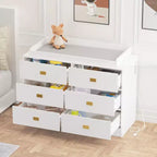 Commode de chambre d'enfant TROPOW avec plateau à langer, commode bébé 6 tiroirs avec kit anti-basculement, plateau étanche et barrières de sécurité, organisateur de rangement en MDF non toxique