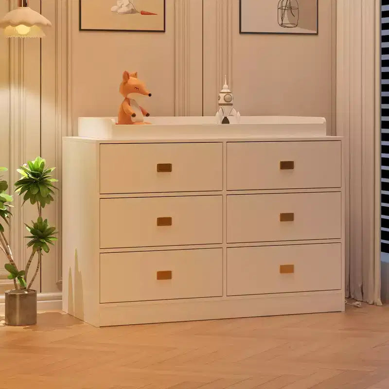 Commode de chambre d'enfant TROPOW avec plateau à langer, commode bébé 6 tiroirs avec kit anti-basculement, plateau étanche et barrières de sécurité, organisateur de rangement en MDF non toxique