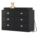 Commode de chambre d'enfant TROPOW avec plateau à langer, commode bébé 6 tiroirs avec kit anti-basculement, plateau étanche et barrières de sécurité, organisateur de rangement en MDF non toxique