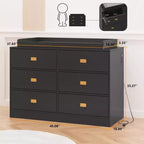 Commode de chambre d'enfant TROPOW avec plateau à langer, commode bébé 6 tiroirs avec kit anti-basculement, plateau étanche et barrières de sécurité, organisateur de rangement en MDF non toxique