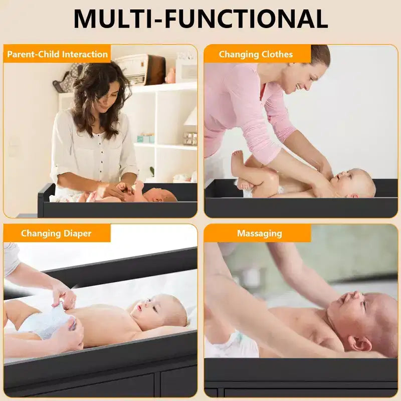 Commode de chambre d'enfant TROPOW avec plateau à langer, commode bébé 6 tiroirs avec kit anti-basculement, plateau étanche et barrières de sécurité, organisateur de rangement en MDF non toxique