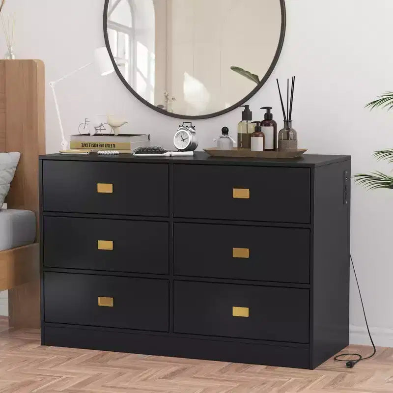 Commode de chambre d'enfant TROPOW avec plateau à langer, commode bébé 6 tiroirs avec kit anti-basculement, plateau étanche et barrières de sécurité, organisateur de rangement en MDF non toxique