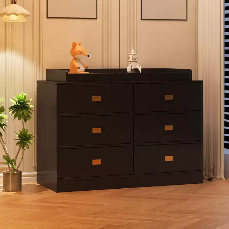 Commode de chambre d'enfant TROPOW avec plateau à langer, commode bébé 6 tiroirs avec kit anti-basculement, plateau étanche et barrières de sécurité, organisateur de rangement en MDF non toxique