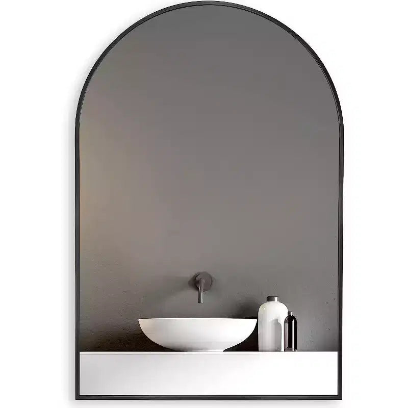 Miroir mural de salle de bain avec arche en métal noir