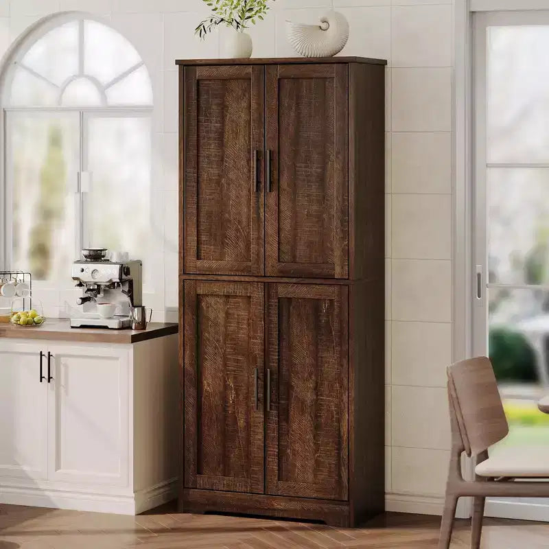 Meuble de rangement autoportant de 178 cm de hauteur avec 4 portes et étagères ouvertes, armoire de rangement réglable pour salle à manger, salle de bain, salon