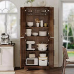 Meuble de rangement autoportant de 178 cm de hauteur avec 4 portes et étagères ouvertes, armoire de rangement réglable pour salle à manger, salle de bain, salon