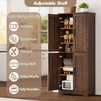 Meuble de rangement autoportant de 178 cm de hauteur avec 4 portes et étagères ouvertes, armoire de rangement réglable pour salle à manger, salle de bain, salon