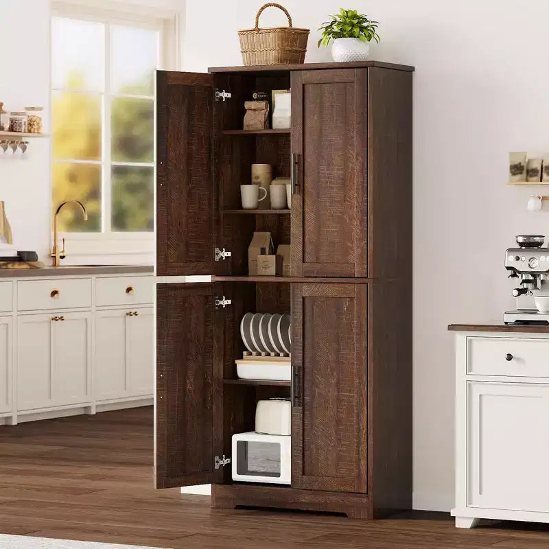 Meuble de rangement autoportant de 178 cm de hauteur avec 4 portes et étagères ouvertes, armoire de rangement réglable pour salle à manger, salle de bain, salon