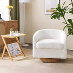 VINGLI Fauteuil Pivotant 360° avec Base en Bois Usiné et Coussin Amovible pour Salon, Chambre à Coucher