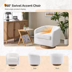 VINGLI Fauteuil Pivotant 360° avec Base en Bois Usiné et Coussin Amovible pour Salon, Chambre à Coucher