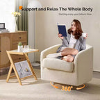 VINGLI Fauteuil Pivotant 360° avec Base en Bois Usiné et Coussin Amovible pour Salon, Chambre à Coucher