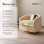 VINGLI Fauteuil Pivotant 360° avec Base en Bois Usiné et Coussin Amovible pour Salon, Chambre à Coucher