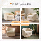 VINGLI Fauteuil Pivotant 360° avec Base en Bois Usiné et Coussin Amovible pour Salon, Chambre à Coucher