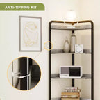 Meuble d'angle haut de 71", Armoire de rangement d'angle de style industriel moderne avec porte coulissante et 4 étagères ouvertes pour salon, cuisine, gris