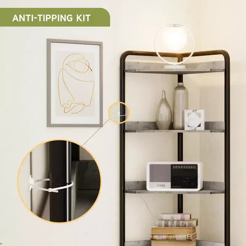 Meuble d'angle haut de 71", Armoire de rangement d'angle de style industriel moderne avec porte coulissante et 4 étagères ouvertes pour salon, cuisine, gris
