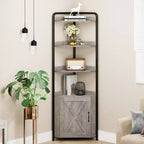 Meuble d'angle haut de 71", Armoire de rangement d'angle de style industriel moderne avec porte coulissante et 4 étagères ouvertes pour salon, cuisine, gris