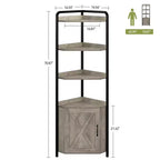 Meuble d'angle haut de 71", Armoire de rangement d'angle de style industriel moderne avec porte coulissante et 4 étagères ouvertes pour salon, cuisine, gris