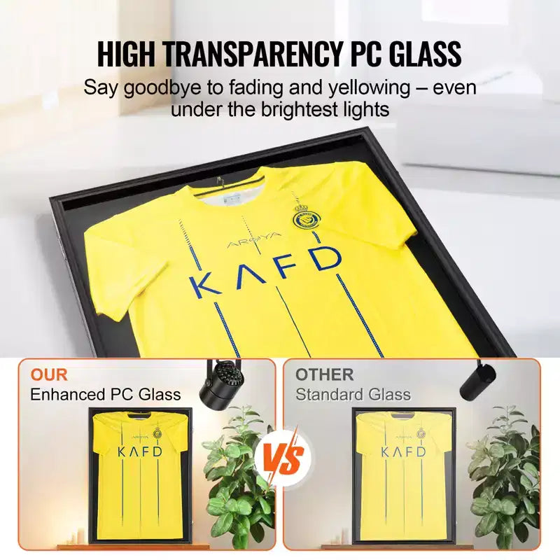 Cadre d'affichage pour maillot VEVOR, 24 x 32 x 1,5 pouces, grande boîte vitrine de maillot de sport verrouillable avec verre PC de protection UV à 98 % et cintres, noir