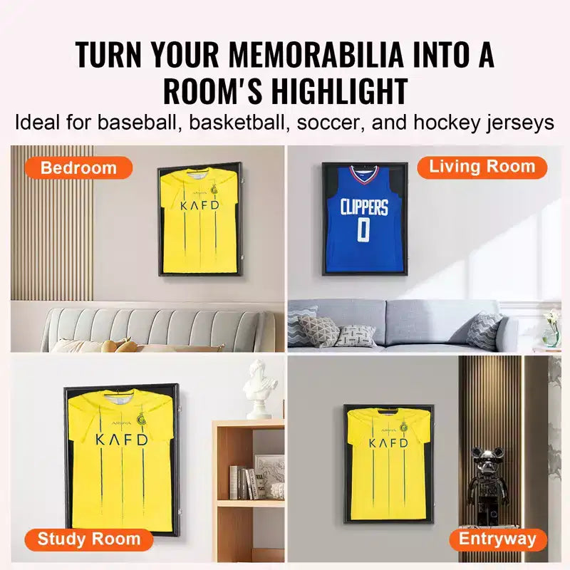 Cadre d'affichage pour maillot VEVOR, 24 x 32 x 1,5 pouces, grande boîte vitrine de maillot de sport verrouillable avec verre PC de protection UV à 98 % et cintres, noir