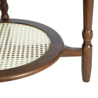 Table basse Petal ModernLuxe avec verre à motif craquelé blanc, table basse de cocktail du milieu du siècle à 2 niveaux, table d'appoint de canapé en rotin, Noyer