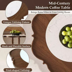 Table basse Petal ModernLuxe avec verre à motif craquelé blanc, table basse de cocktail du milieu du siècle à 2 niveaux, table d'appoint de canapé en rotin, Noyer