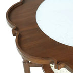 Table basse Petal ModernLuxe avec verre à motif craquelé blanc, table basse de cocktail du milieu du siècle à 2 niveaux, table d'appoint de canapé en rotin, Noyer