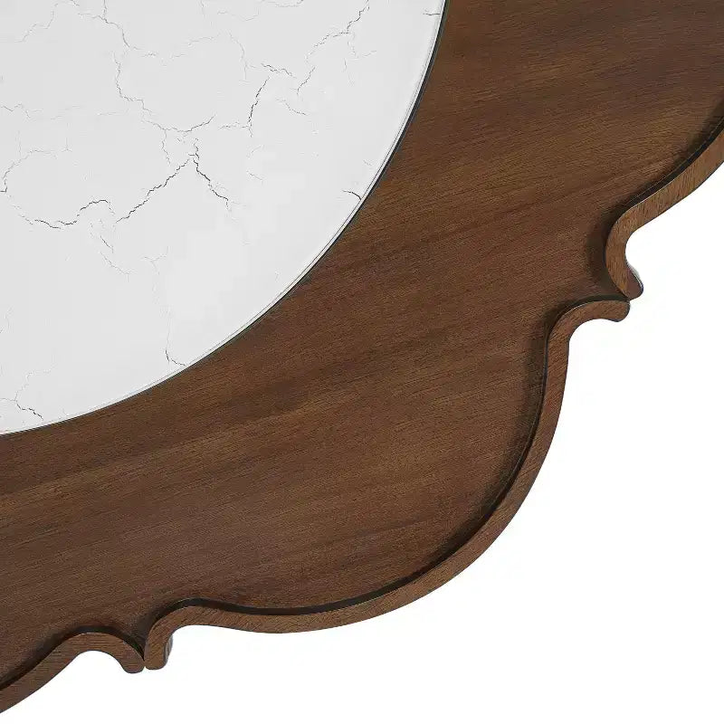 Table basse Petal ModernLuxe avec verre à motif craquelé blanc, table basse de cocktail du milieu du siècle à 2 niveaux, table d'appoint de canapé en rotin, Noyer